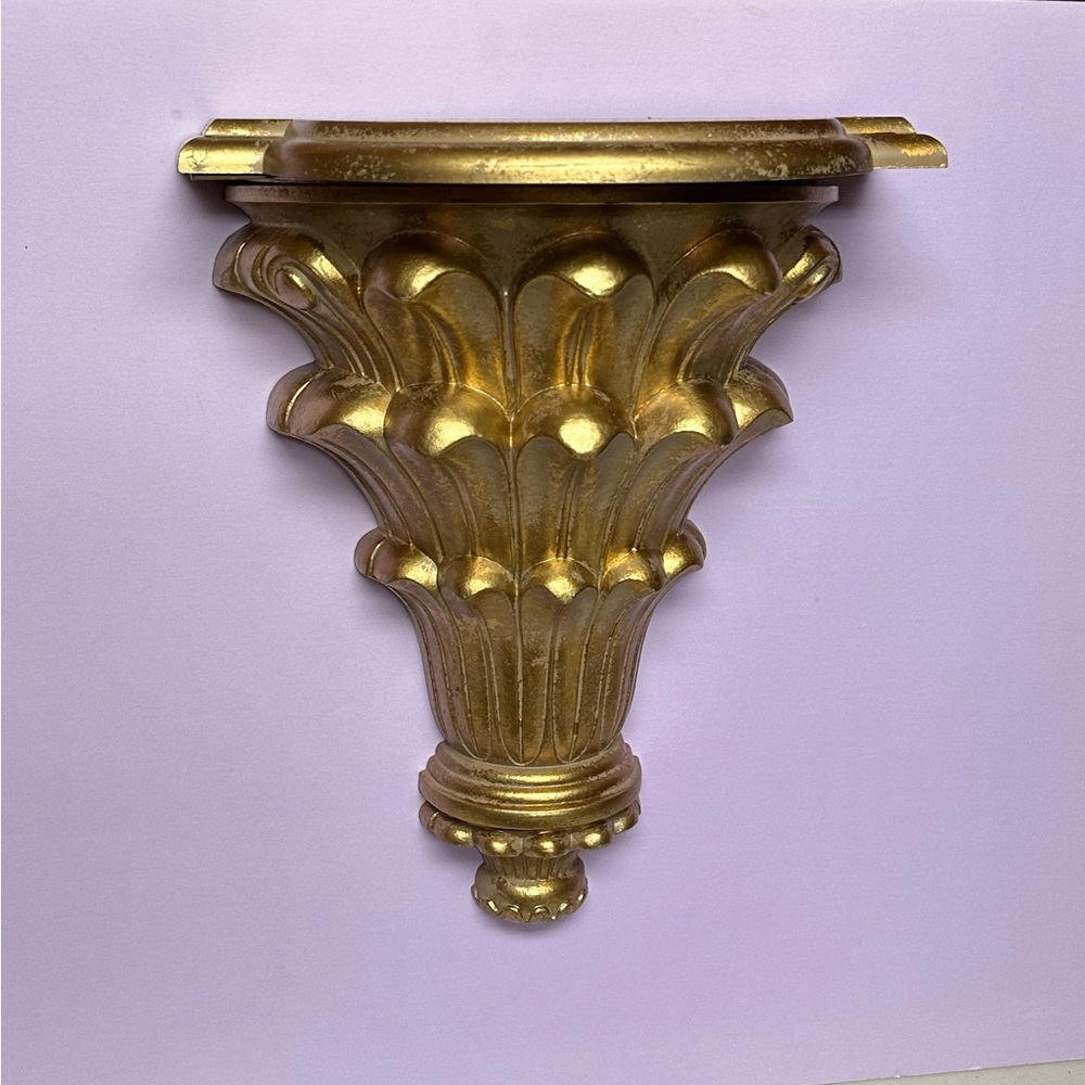 Vintage Antique gold molded resin Hollywood Regency Wall pocket planter Shelf